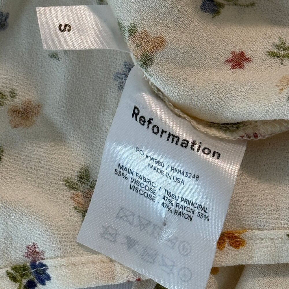 Reformation Nell Floral Print Blouse White Long Sleeve Tie Front Top Size Small - Picture 10 of 12